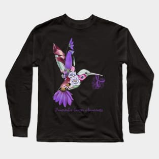 Pancreatic Cancer Awareness Humming Bird Flowers Ribbon Long Sleeve T-Shirt